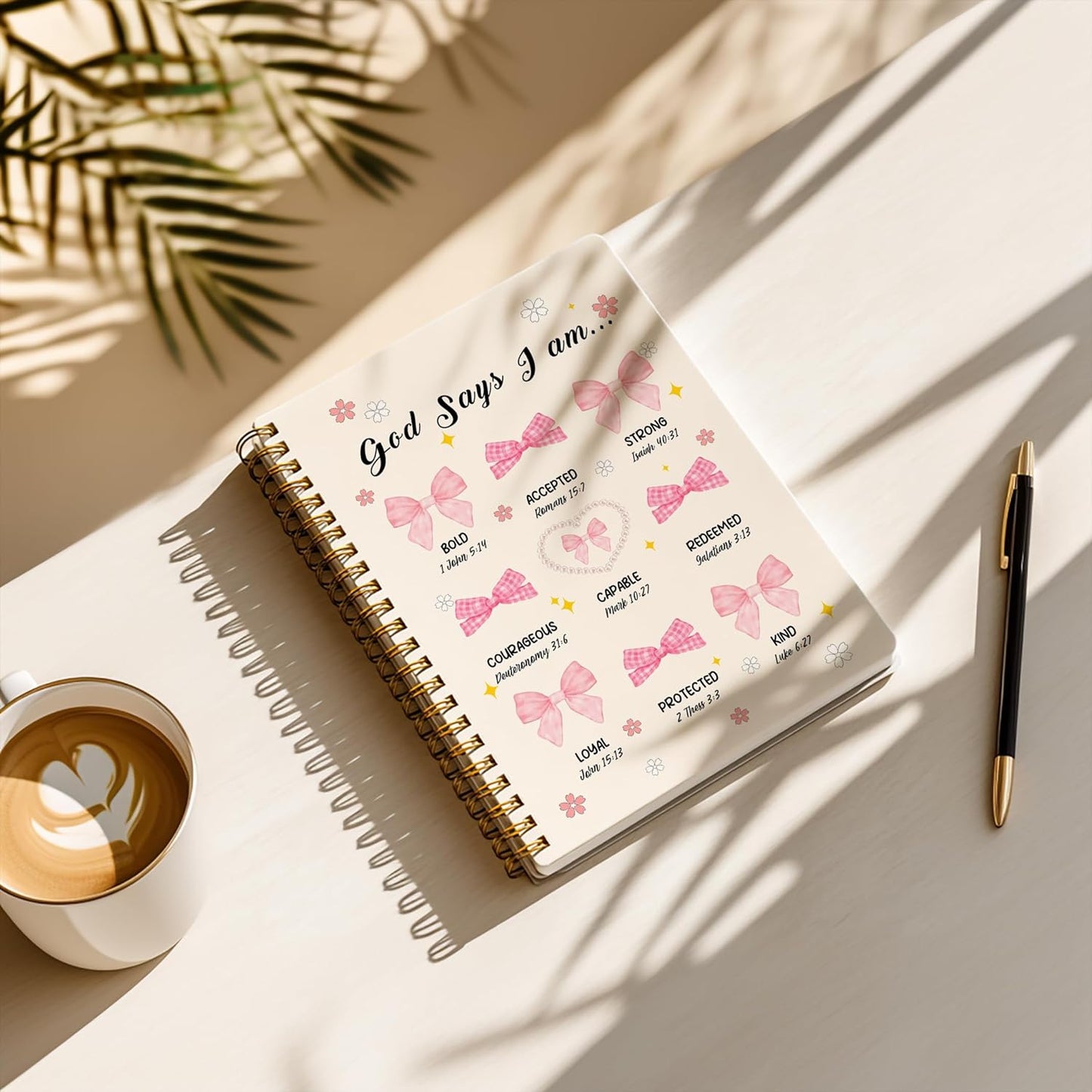 Bible Notebook, A5 Spiral Christian Journal with Floral Pink Butterfly Notebook, Bible Verse-God Says You Are, Inspirational Notebooks for Women, Bible Study, Gift for Birthday Christmas