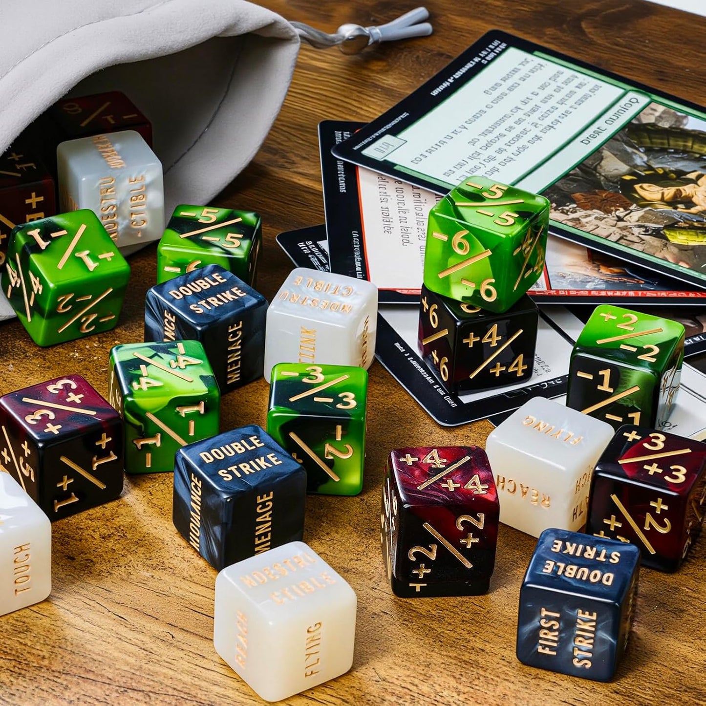 48 Pieces MTG Counter Token Dice Counters Keyword Counters Life Counter Tokens Dice Buff Tokens Compatible with Magic Card Game Accessories CCG Creature Stats (Green&red)