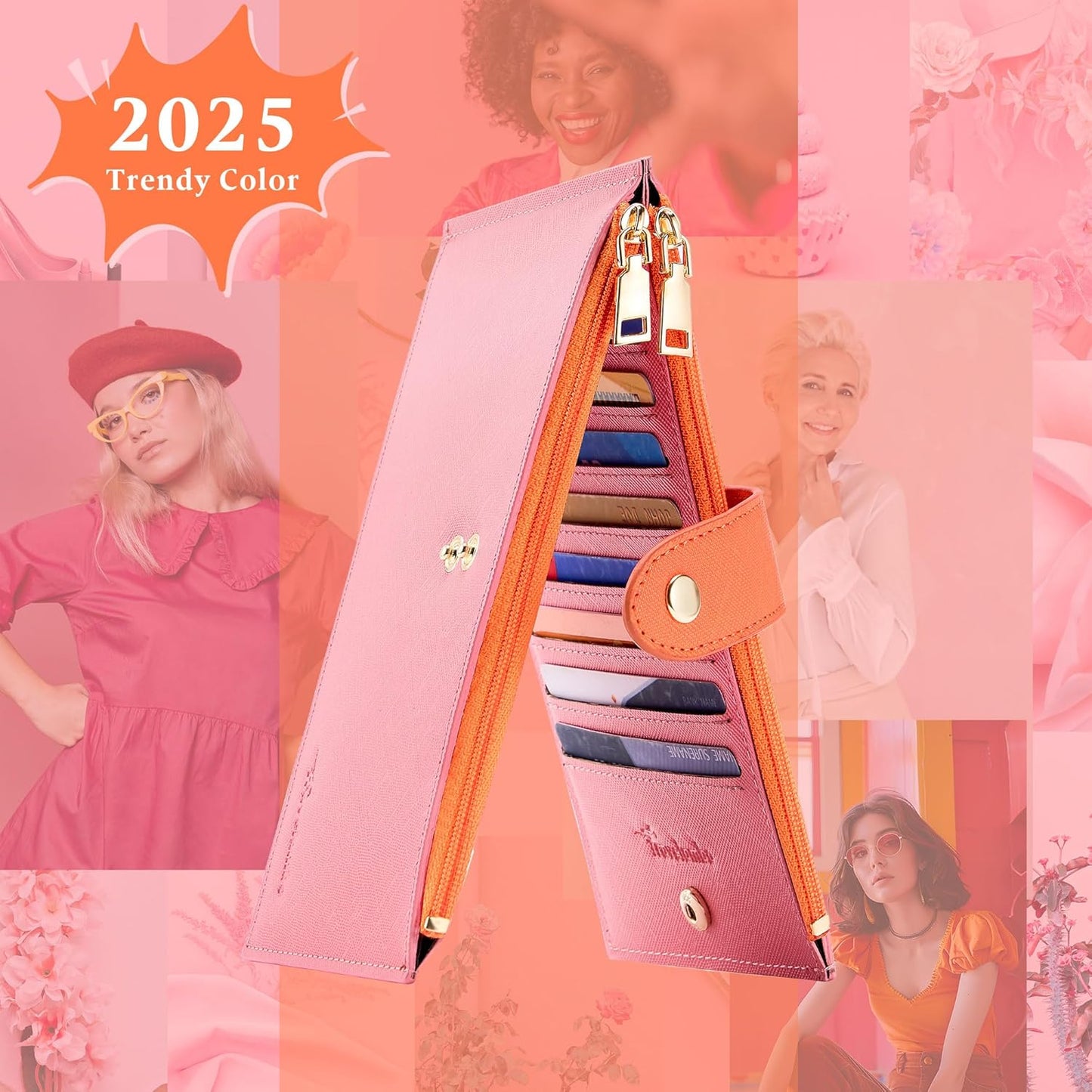 Travelambo RFID Wallet Women Bifold Multi Card Wallet Case with Zipper Pocke Credit Card Holder for Women