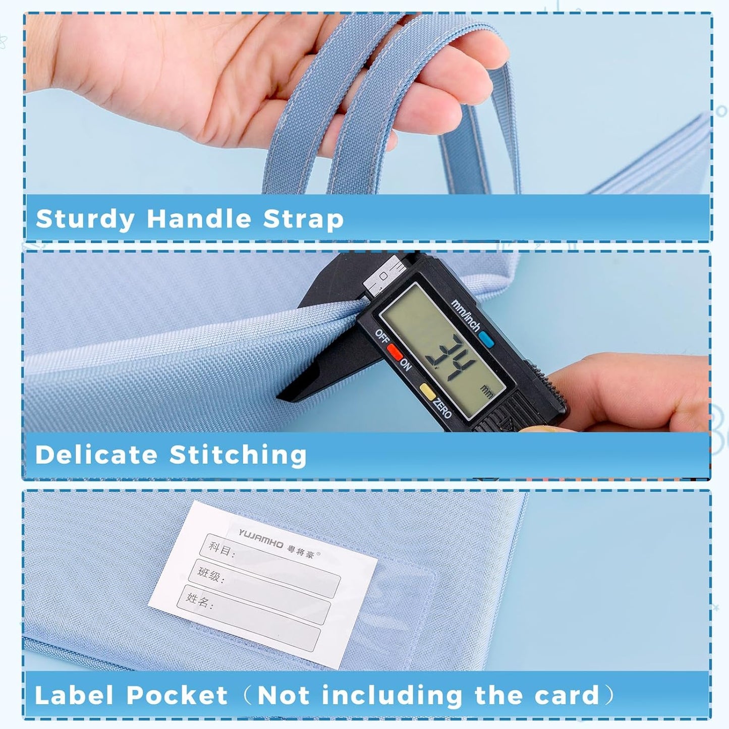 Pendancy Mesh Zipper Pouch A3 Size, Large Double Pocket Waterproof File Bag with Handle, 13x17 in Foldable Document Storage for Puzzle Project/Cross Stitch/Travel/Office（Advanced Blue）