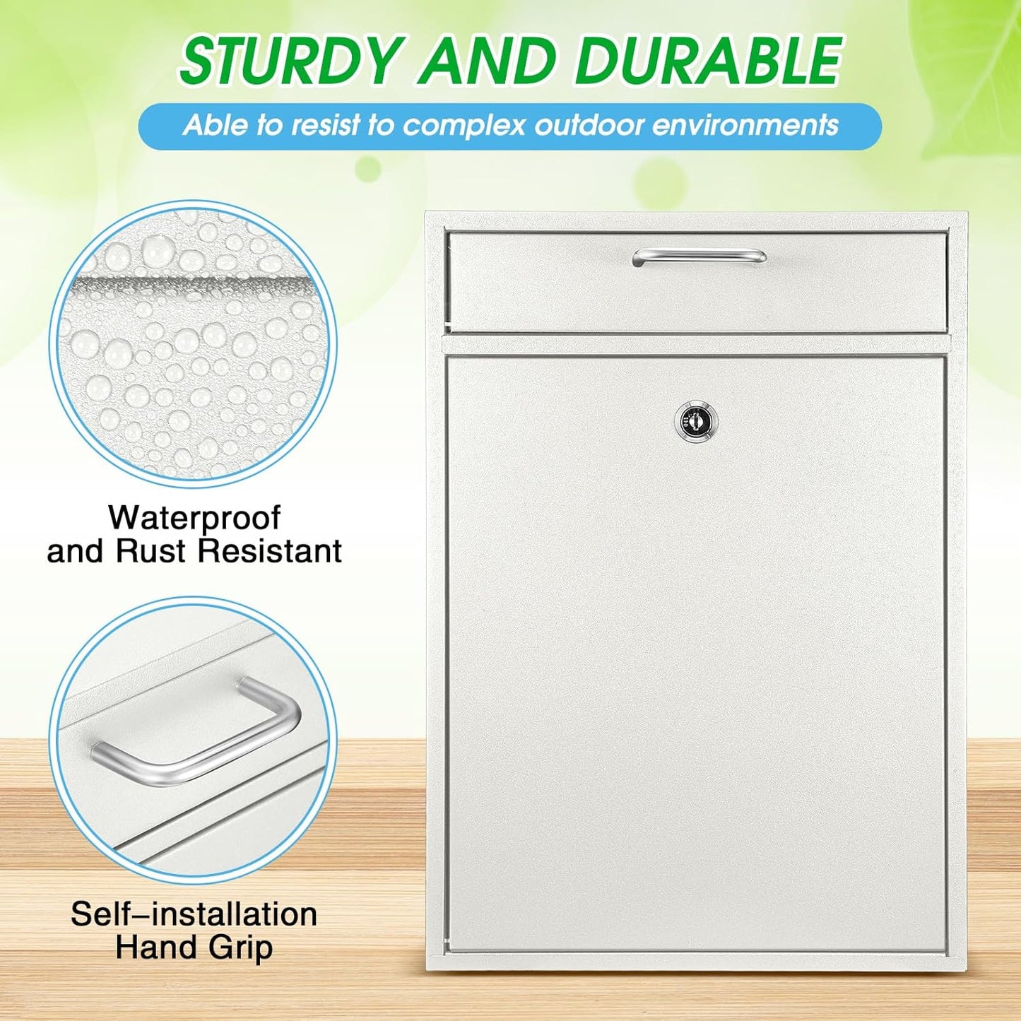 Locking Mailbox with Key for Outdoor 16.2 x 11.2 x 4.7 Inches Large Wall Mount Mail Box with Lock Security Mail Drop Metal Collection Boxes Hanging Secure Postbox(Creamy White)