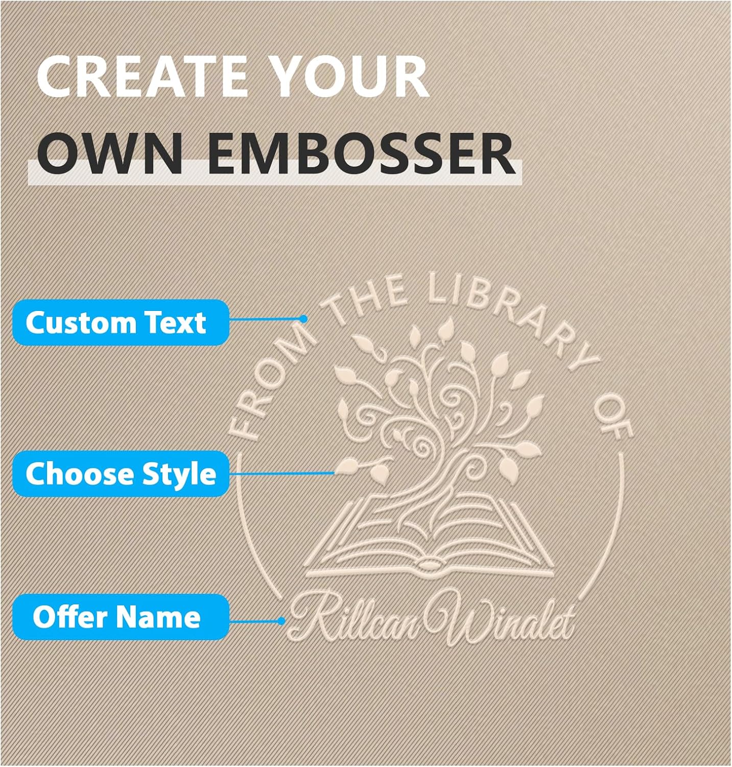 Custom Book Embosser | Book Stamp Personalized | Custom Self Ink Rubber Stamp | from The Library of | Initials Book Embosser (Flowers 3)