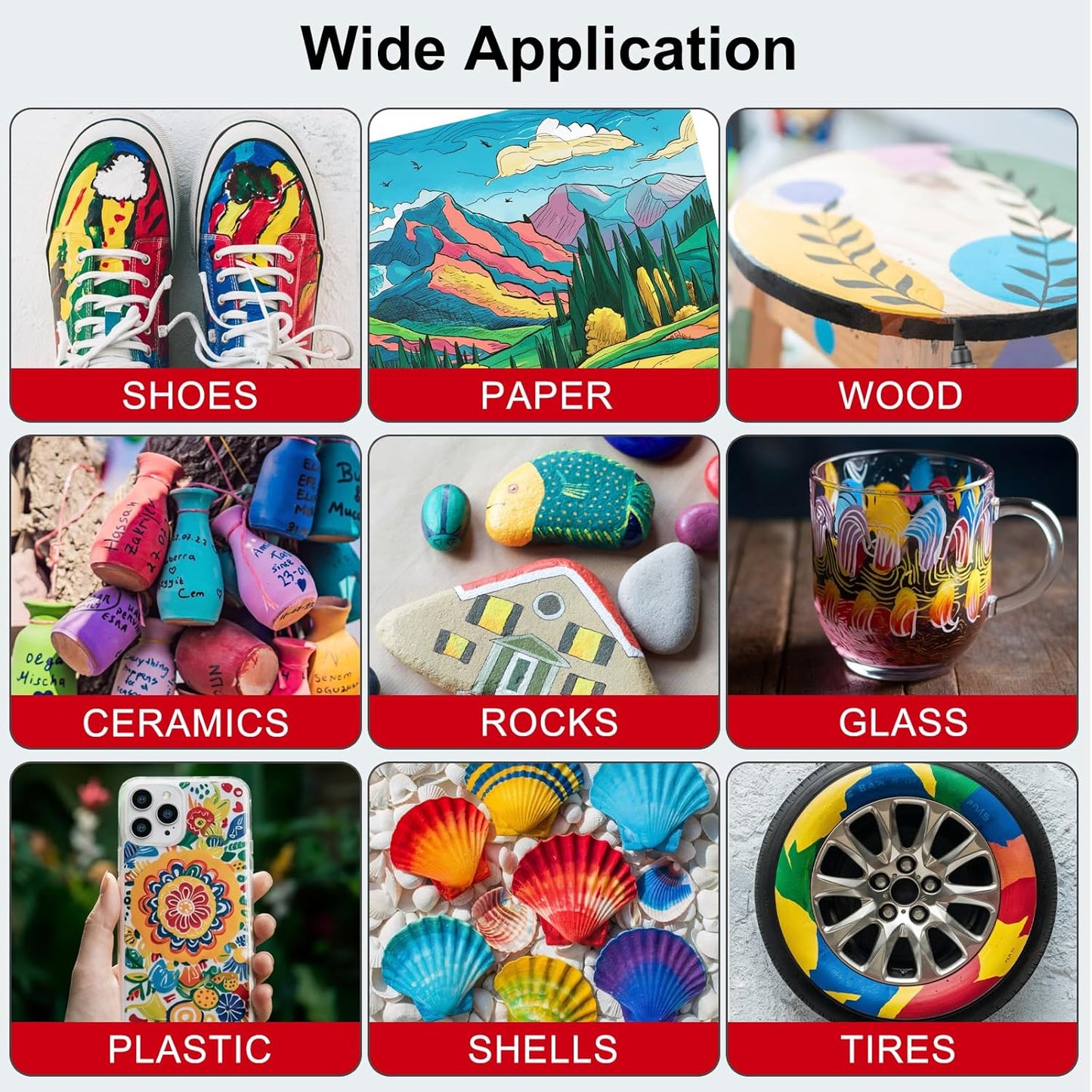 JRQ Acrylic Paint Markers Paint Pens, 24 Colors Direct Liquid System & Brush Tip, Premium Acrylic Markers for Wood, Rock Painting, Glass, Canvas, Ceramic, Fabric, Plastic Art Crafts Supplies