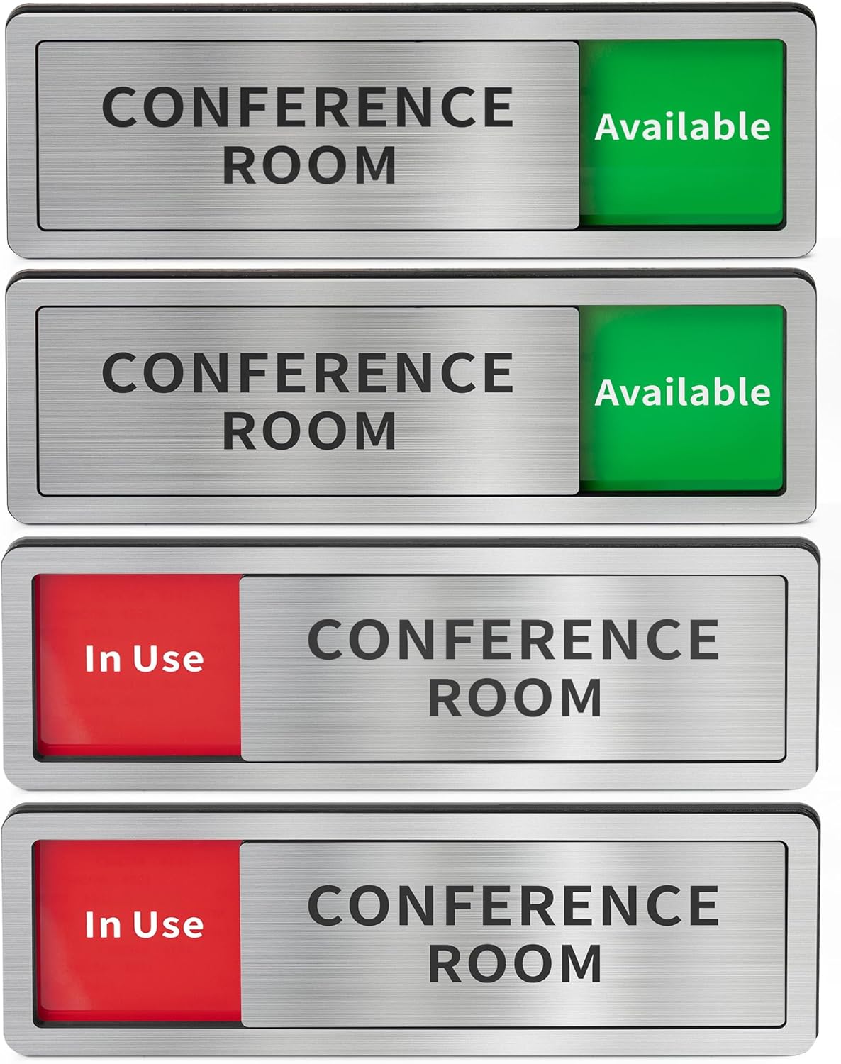 2 Pack Conference Room Office Door Signs Do Not Disturb, In Use/Available Slider Sign for Home Office Wellness Conference Vacant Occupied Privacy Slide Door Sign,Brushed Silver 8" x 2.6"