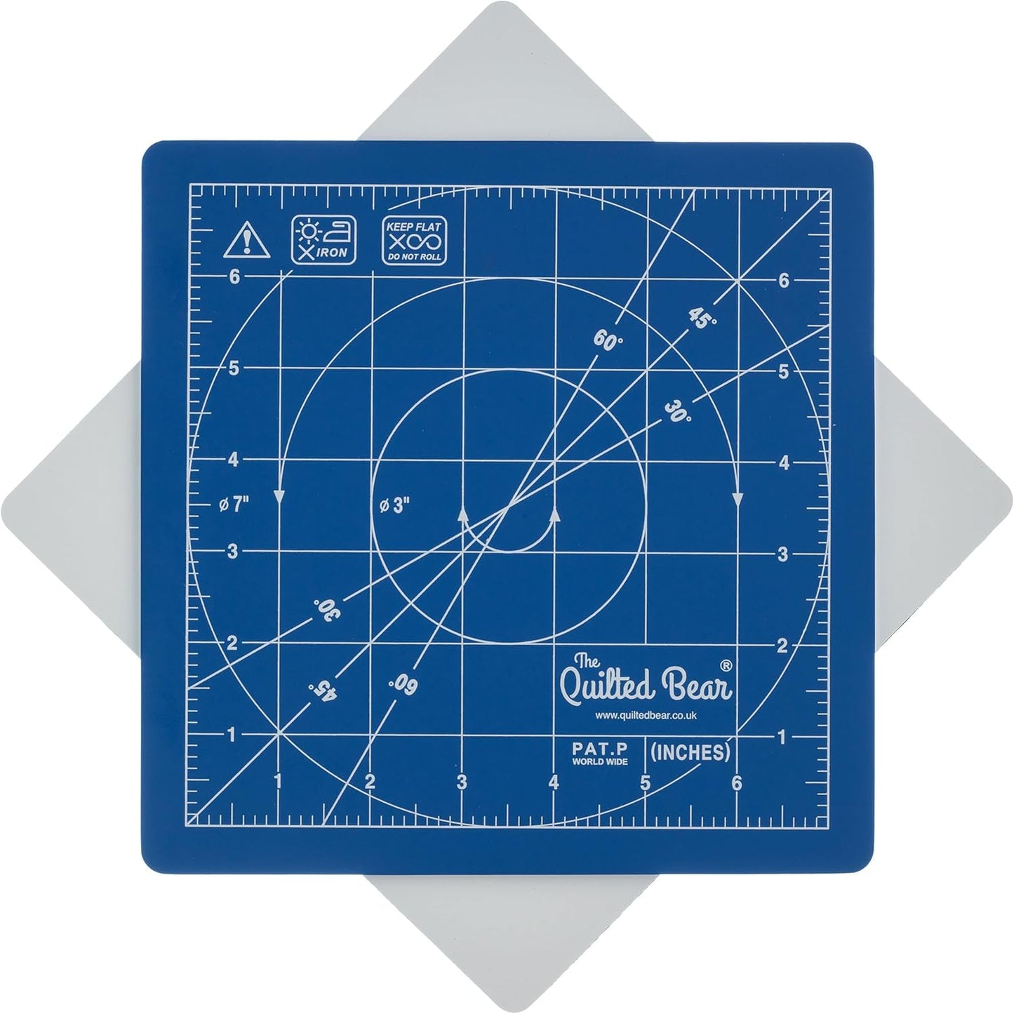 The Quilted Bear Rotating Cutting Mat 7" x 7" - Locking & Rotating Self Healing Cutting Board for Sewing, Fabric & Effortless Quilting - 360 Degree Sewing Supplies Mat for Craft Table (Blue)
