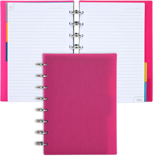 Talia Discbound Notebooks, Planner, Customizable, (y90's Pink w/Silver Discs, Junior (5.5in x 8.5in))