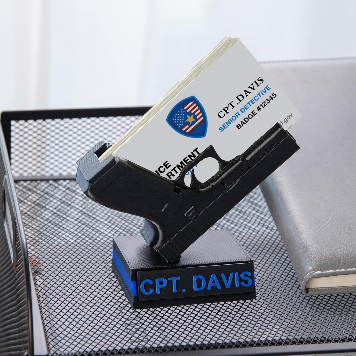 Personalized 3D Printed Business Card Holder, Custom Name Police Office Desk Decor Gift for Friends