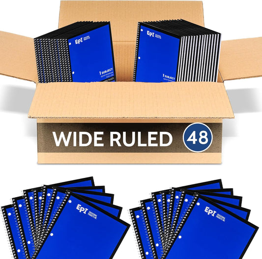 EPI Spiral Notebook | Wide - 70 Sheets, Durable Spiral Binding | 10.5 x 8 in | Classroom Supplies | School, Office, Note Taking, Journaling - 48 Pack