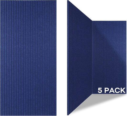 Acoustic Panels 5 Pack, Large Polyester Soundproof Panels 47.2x23.6x0.4 inch,Self-Adhesive Acoustic Treatment for Recording Studio & Office, Vertical, Navy Blue