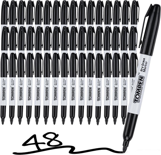 Dry Erase Markers Fine Tip,Black,48 Count Bulk,Thin Erasable Whiteboard Markers with Low Odor Ink Quick-Drying for Calendar Boards Office Home School Writing Planning