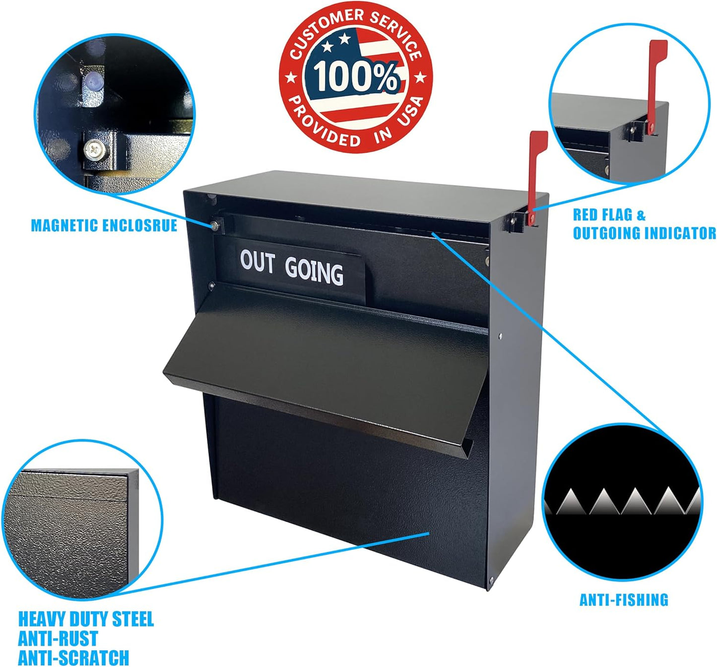 Rainproof Wall Mount Mailbox with Outgoing Mail Flag, Locking Security Galvanized Steel Drop Box for Residential & Commercial Use, Heavy Duty Payment Collection Box, Black