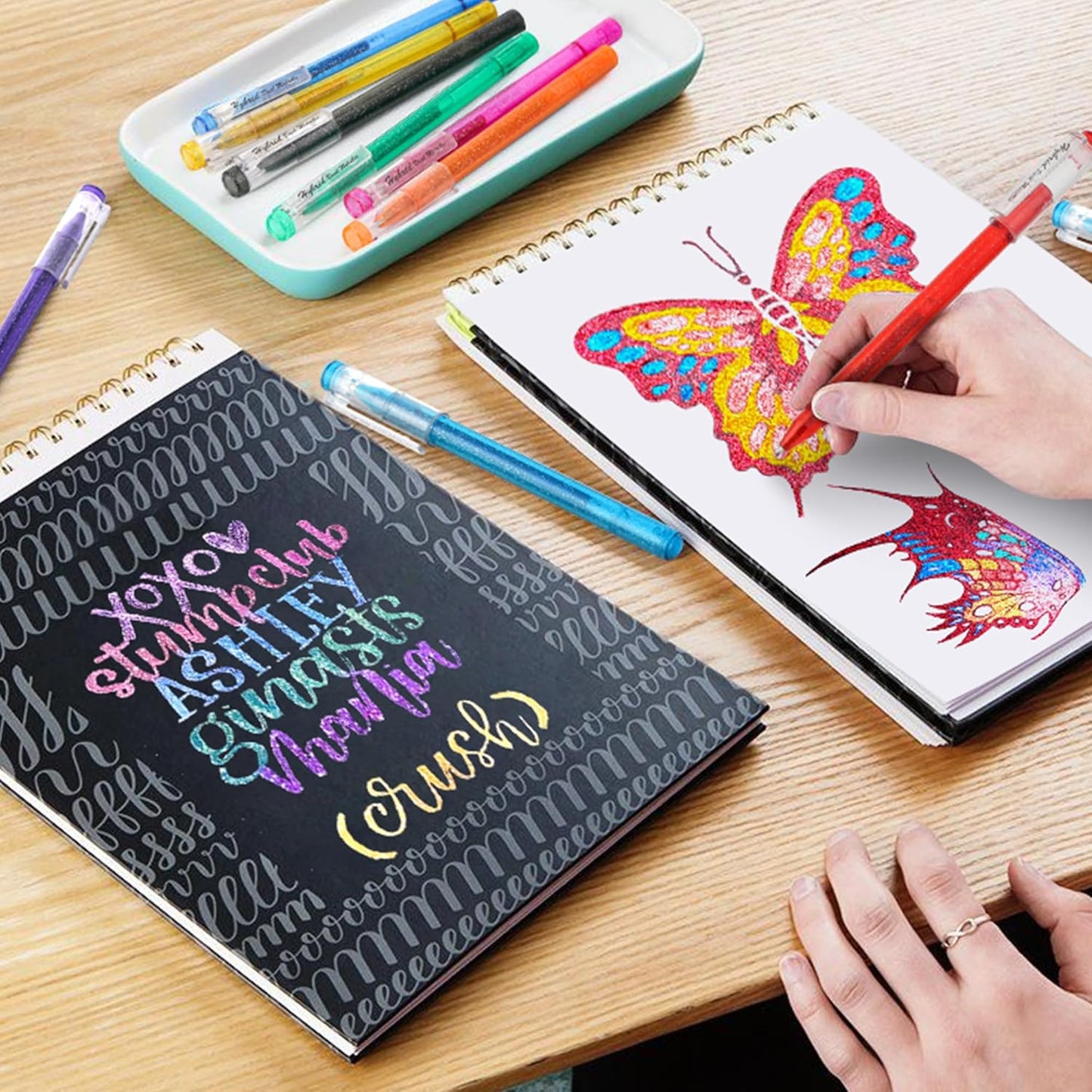 ZSCM 36 Pack Metallic Glitter Gel Pens Set, 18 Colors Sparkle Gel Pens with 18 Glitter Pen Refills in Canvas Bag for Adult Coloring Book Drawing Crafts Scrapbooks Journaling