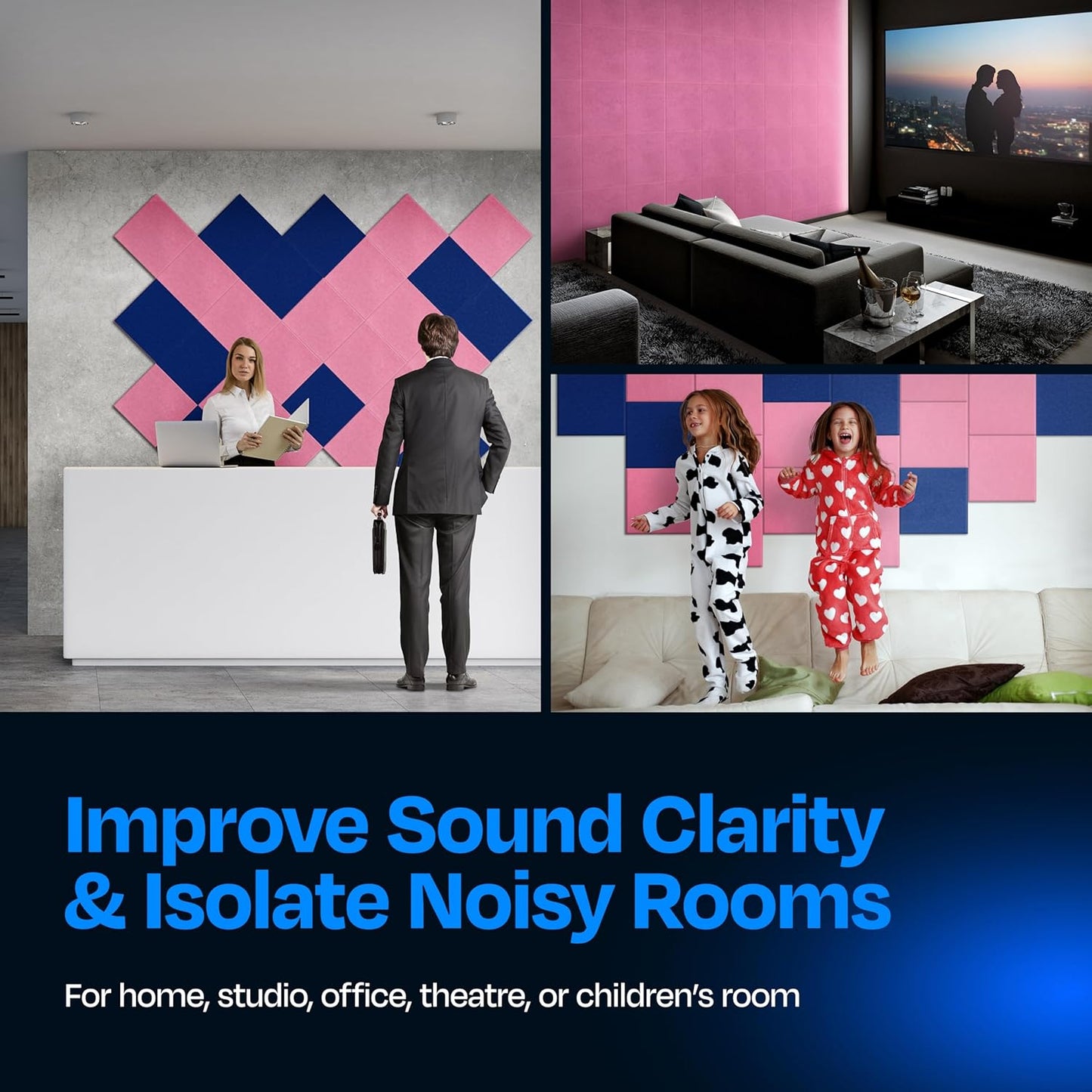 Acoustic Panels 12-Pack Soundproof Wall Panels 12"X12"X0.4" Sound Panels High Density Sound Dampening Panels - [Chic Pink Square]