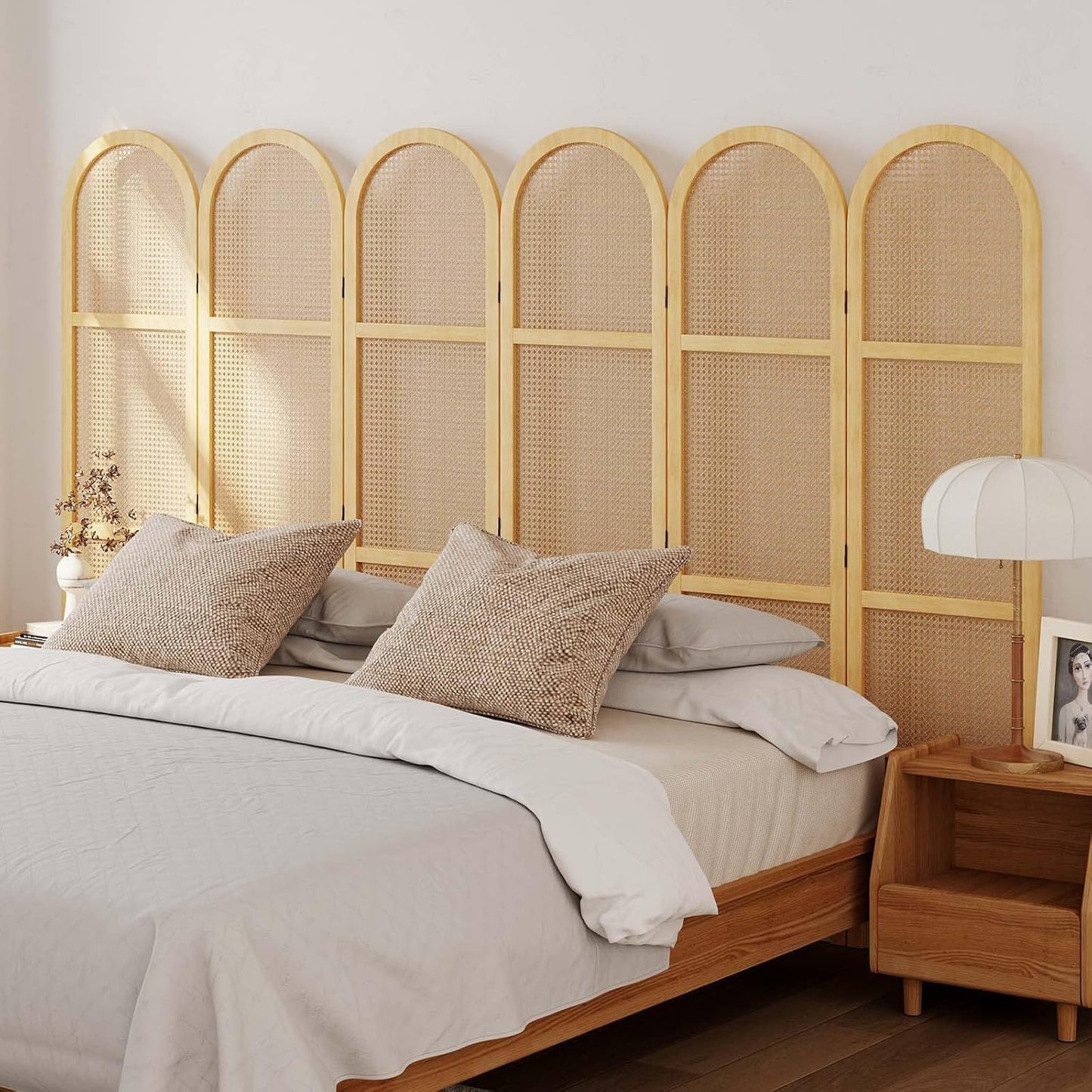 Room Dividers and Folding Privacy Screens, 5.6 Ft Double Hinged Rattan Partition Freestanding Wall Room Divider for Home - 6 Panels (Natural)