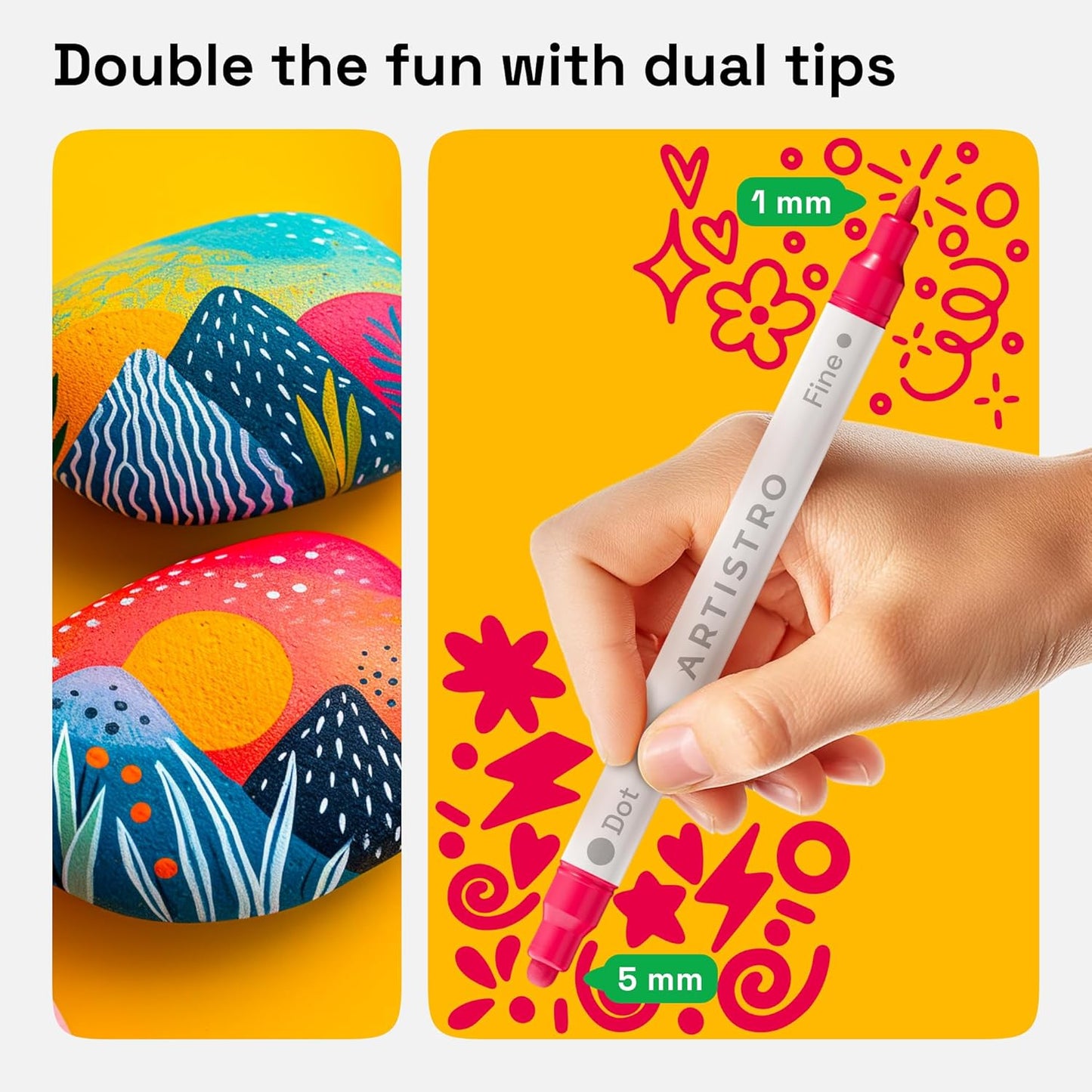 ARTISTRO Vibrant Acrylic Paint Markers for Rock, Fabric, Glass, Wood, Paper, Ceramic, Canvas & More - 72 Dual-Tip Paint Pens (Dot & Fine) - Quick Dry, Teacher Classrooms Must Have, Drawing Markers