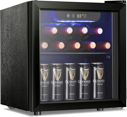 Antarctic Star 12 Bottle 48 Can Wine Cooler/Cabinet Beverage Refrigerator Mini Fridge Low Noise Clear Glass Door Counter Top Cellar for Beer Soda Bar 1.3 cu.ft Black