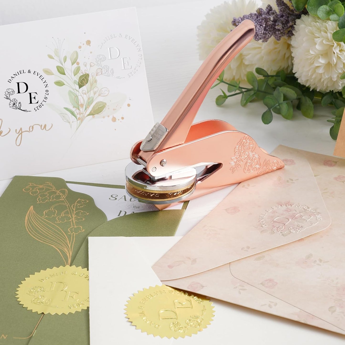 Easycosy Personalized Wedding Embosser | Custom Embosser & Stamps for Wedding | Embosser Personalized with Your Name & Monogram and Initials for Envelope & Invitation (Wedding 1)