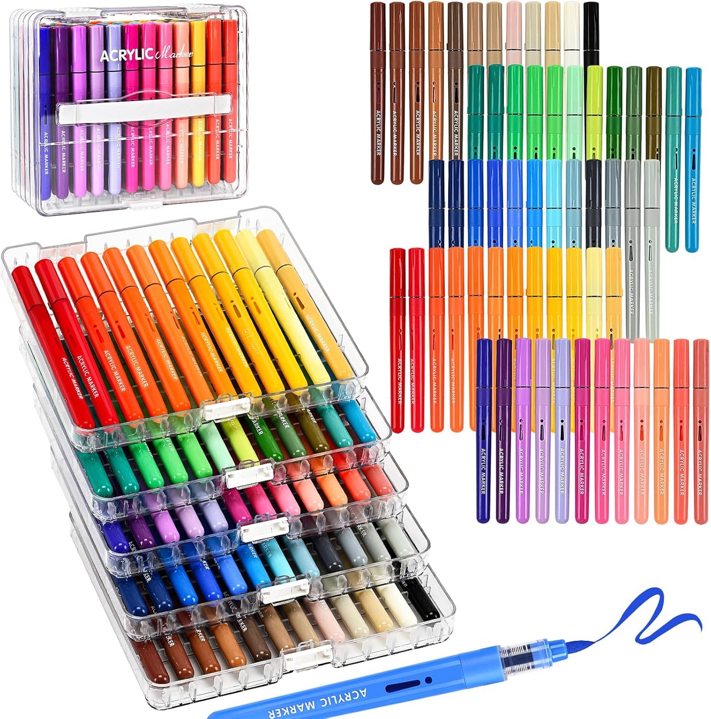 60 Colors Acrylic Paint Markers, Automatic Ink Control System with Soft Brush Tip Acrylic Paint Pens for Rock Painting, Canvas, Wood, Glass, Metal, Ceramic, Calligraphy, Card Making, DIY Crafts