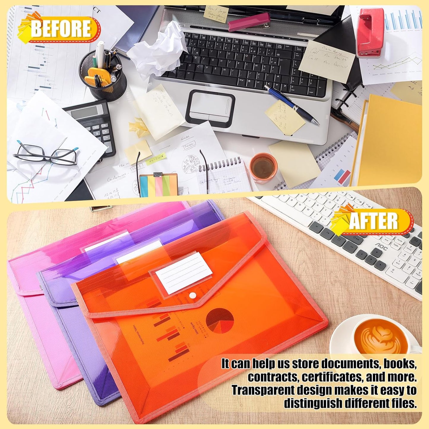 Epakh 3 Pack B4 Plastic Expanding File Folders Wallet for School Classroom Envelope File Folder Document Organizer Colorful Receipt Organizer with Snap Closure for Office (Pink Purple Orange)