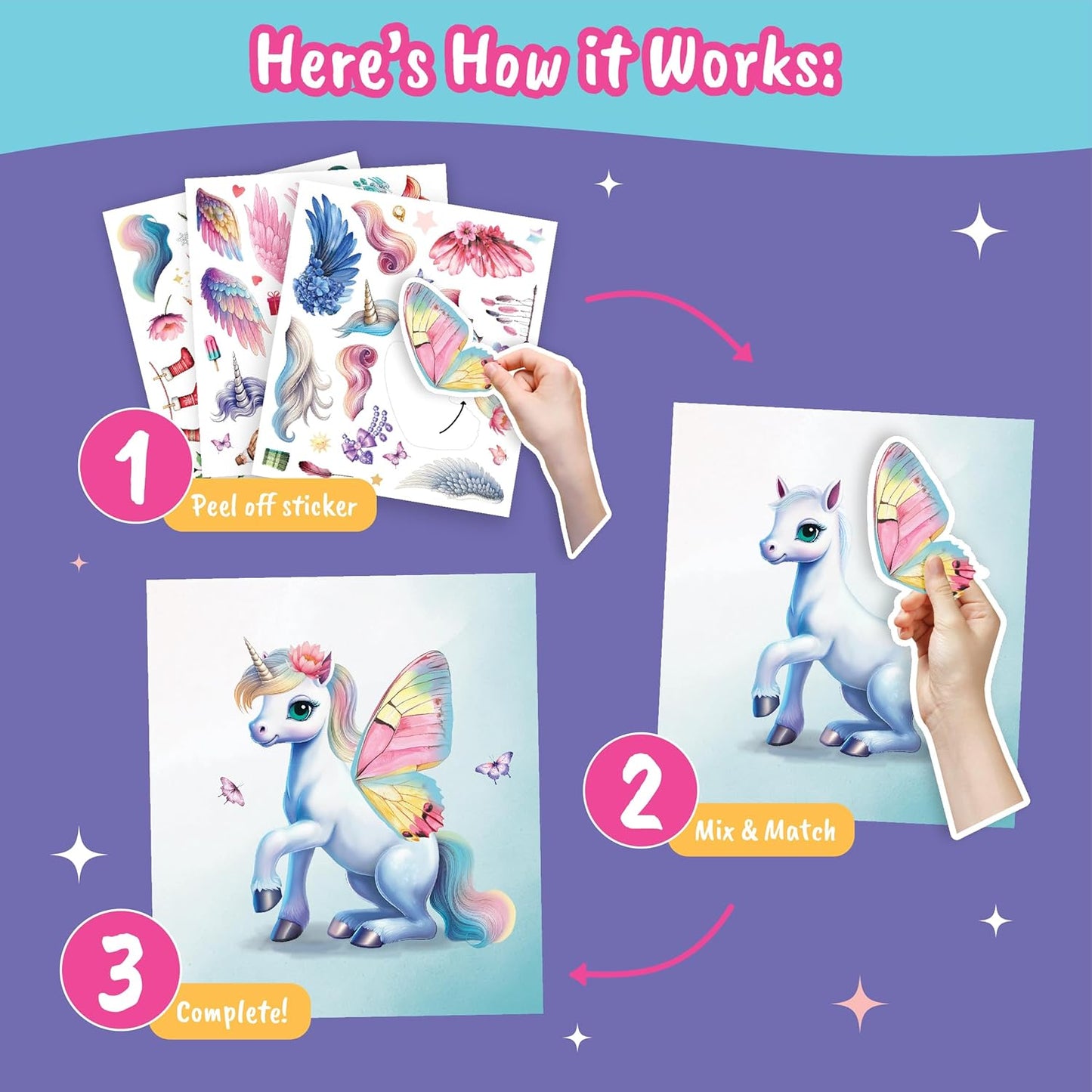 Sticker Dress Up Unicorn - Kids Activity Book Learn Fashion Design for Unicorn with Guides and 250+ Reusable Stickers. Gift for Girls Ages 5,6,7,8