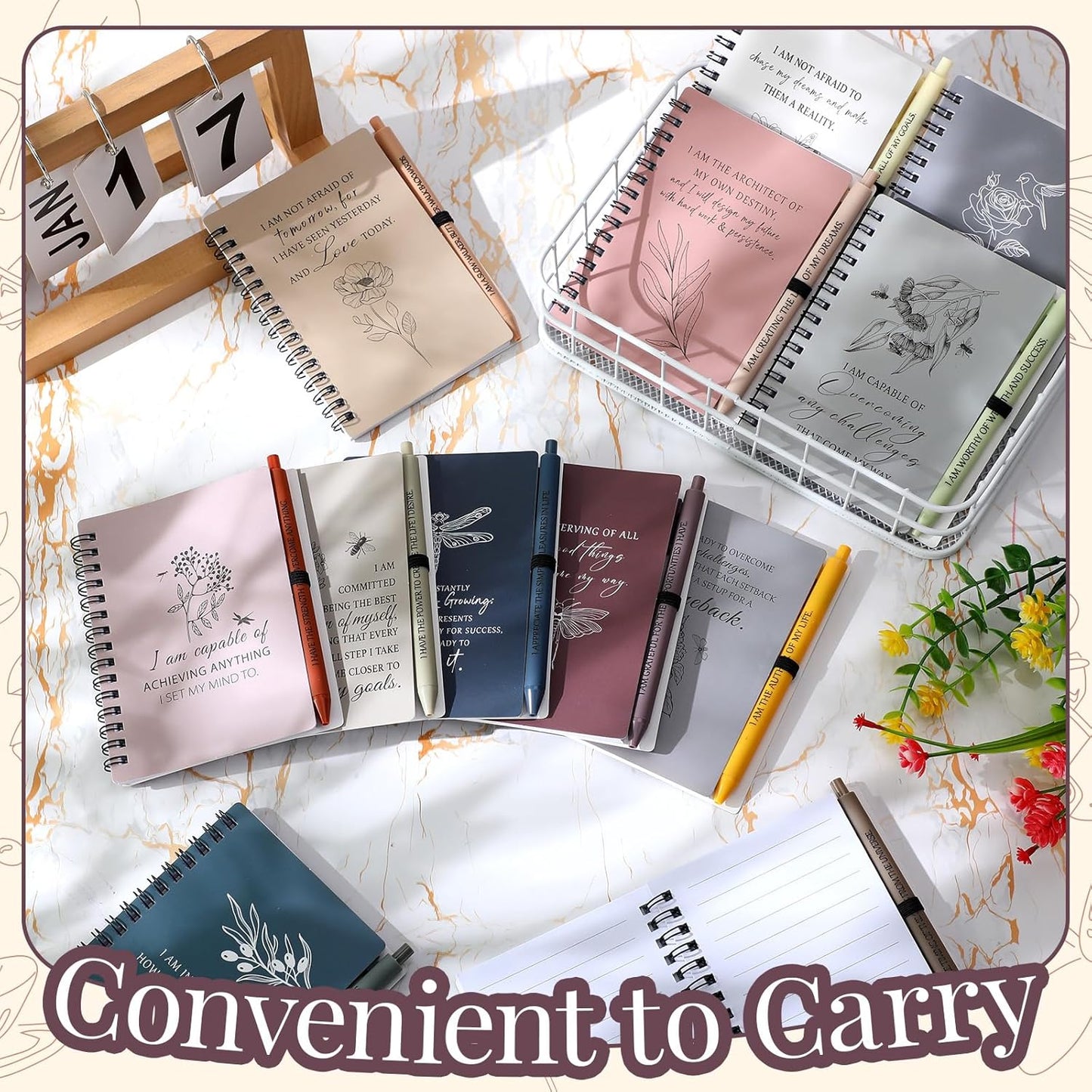 Kosiz 72 Pcs/36 Set Positive Affirmation Gifts Gratitude Spiral Notebooks with Pens Motivational Encouragement Notepads Daily Affirmations Journal for Women (Simple)