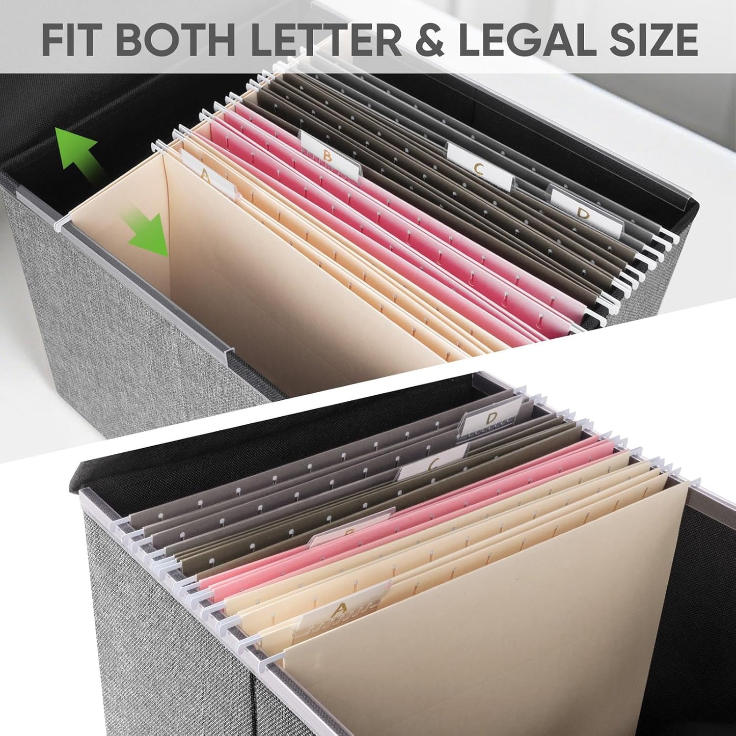 BALEINE File Organizer Box with Lid, Collapsible File Folder Organizer with Plastic Slide, Hanging File Folder Box for Office Document Storage (1 Pack, Grey)