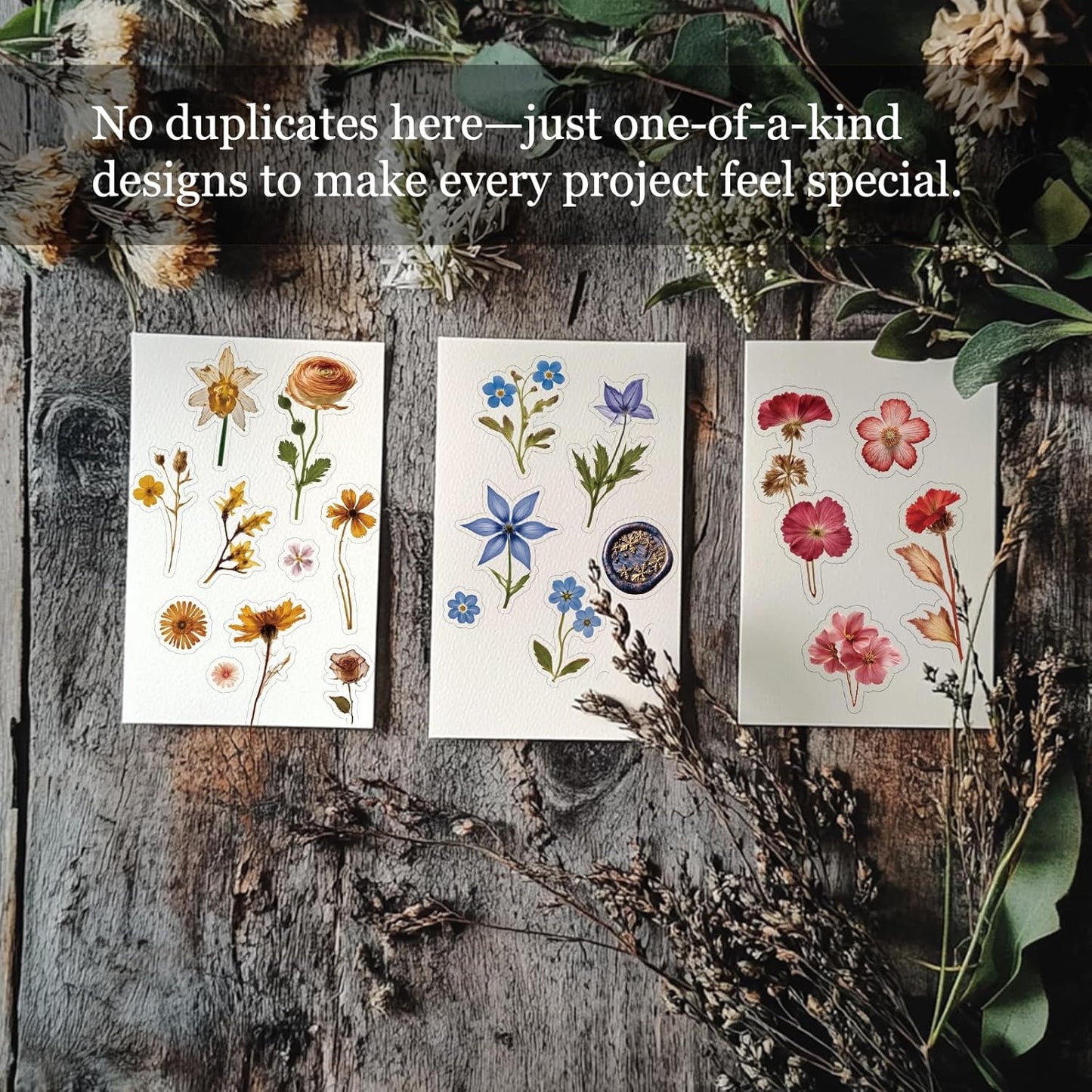 450 Pcs Flower Stickers for Scrapbook Supplies, Dried Pressed Flowers Scrapbook, Natural Flower Stickers for Scrapbooking, Planner, Junk Journal, Bullet Journal