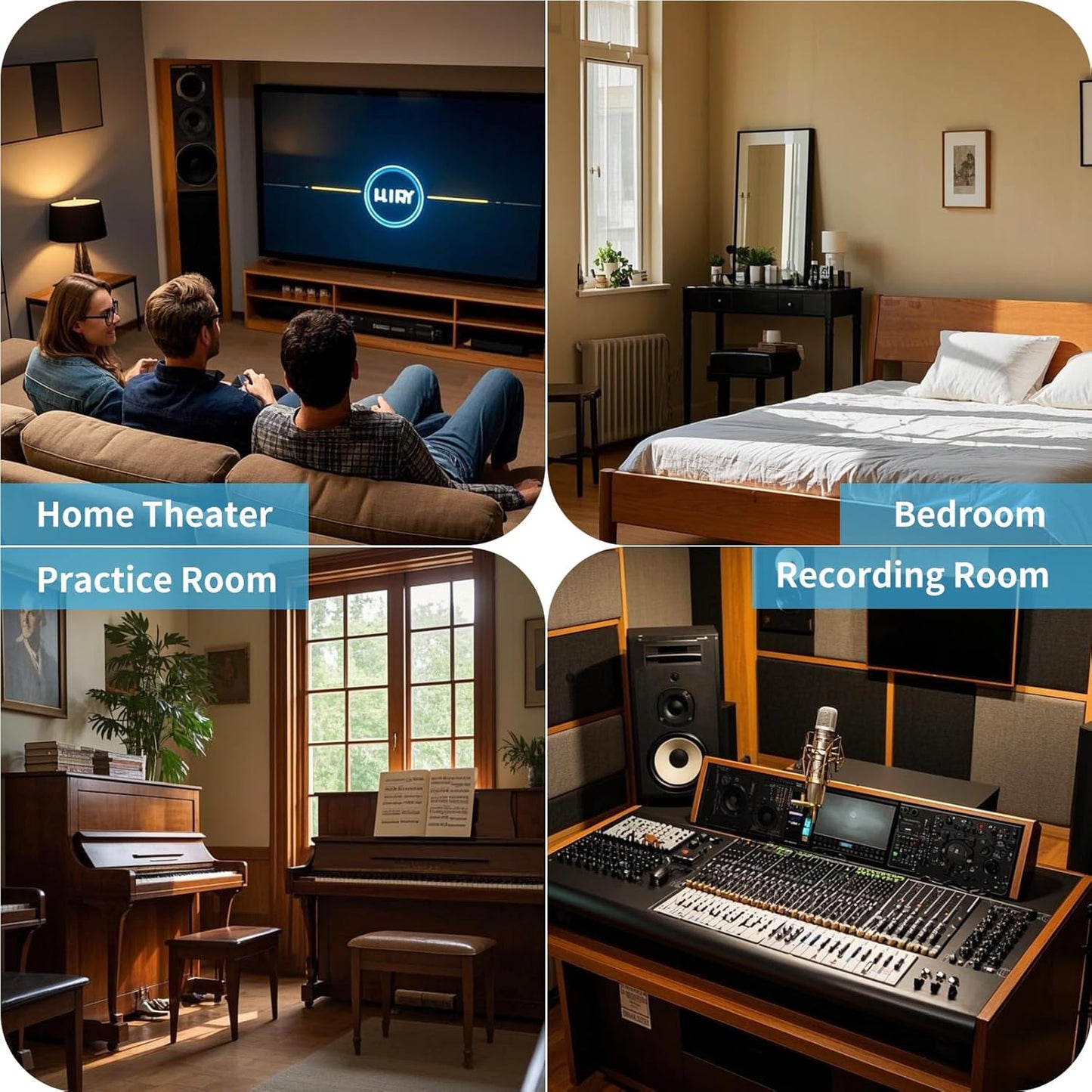 Art3d 10-Pack Peel and Stick Acoustic Panels with Acrylic Tape - 12 x 48 inches, Self Adhesive Sound Absorbing Polyester Wall Panels for Home Office Studio, Black