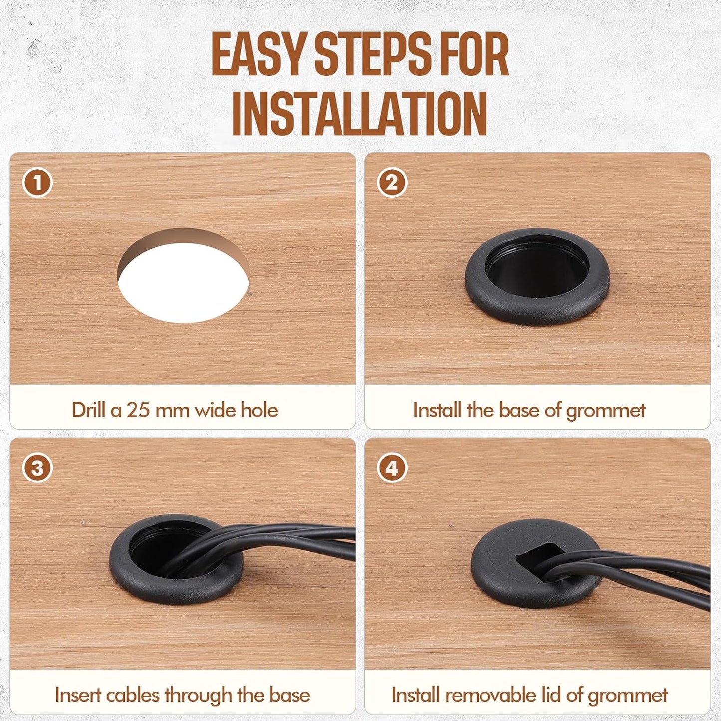 SATINIOR 10 Packs Desk Cable Wire Grommet Cord, PC Computer Desk Plastic Grommet Cord, Tidy Cable Hole Cover Organizers, 25 mm/ 1 Inch Mounting Hole Diameter