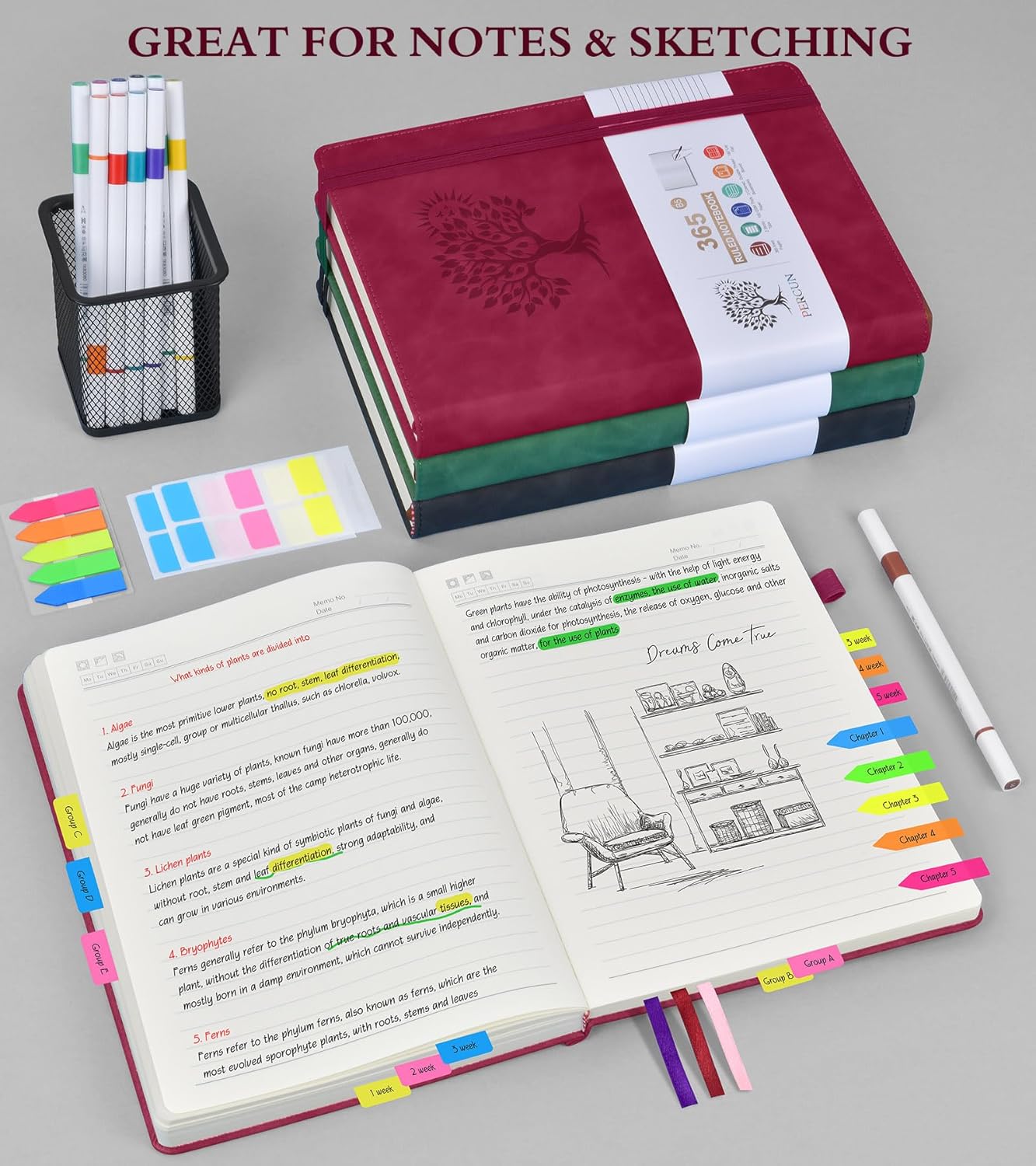 A5 Lined Journal Notebook - 365 Page Leather Journals for Writing Women & Men，Hardcover Notebook with 100Gsm Thick Pages，Daily Diary for Travel, Work，School，Note Taking，College Ruled (5.9" x 8.5")