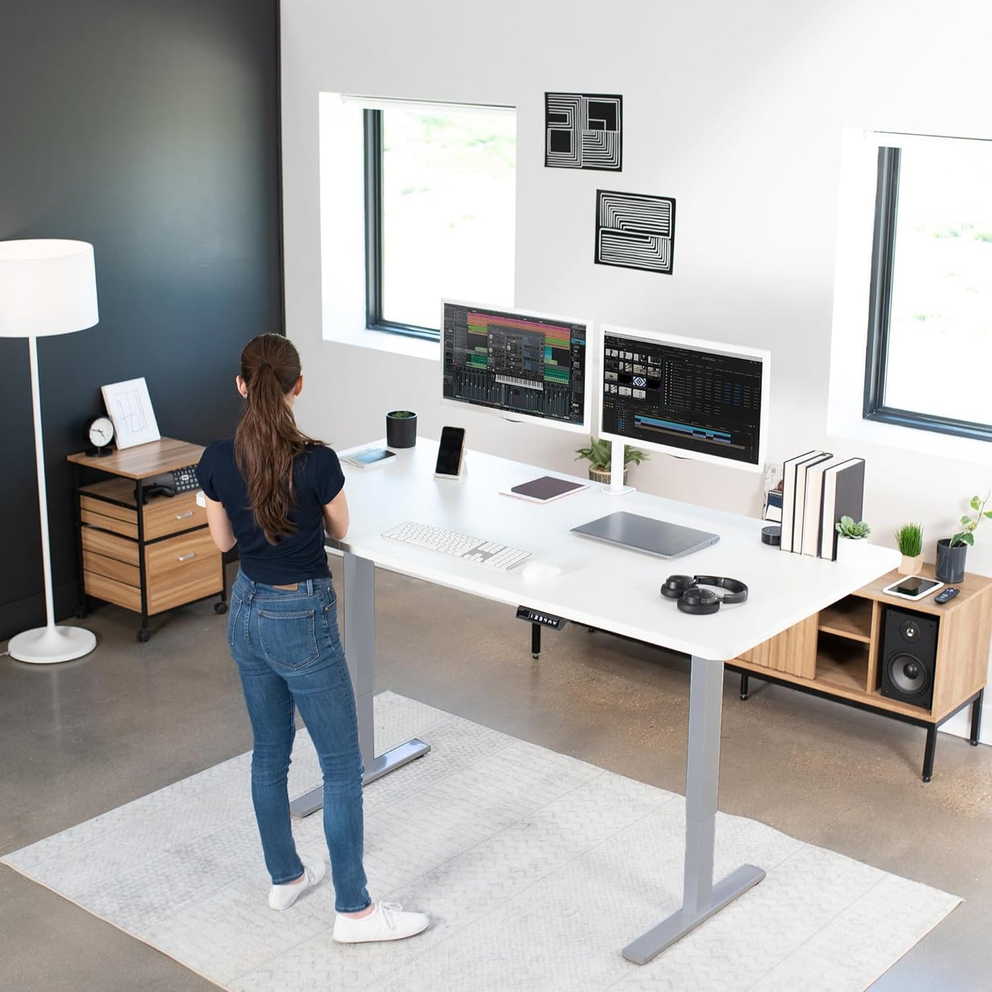 VIVO Electric 71 x 36 in Standing Desk, Memory Height Adjustment, 1B Series, White Top Gray Frame, DESK-KIT-1G7W-36
