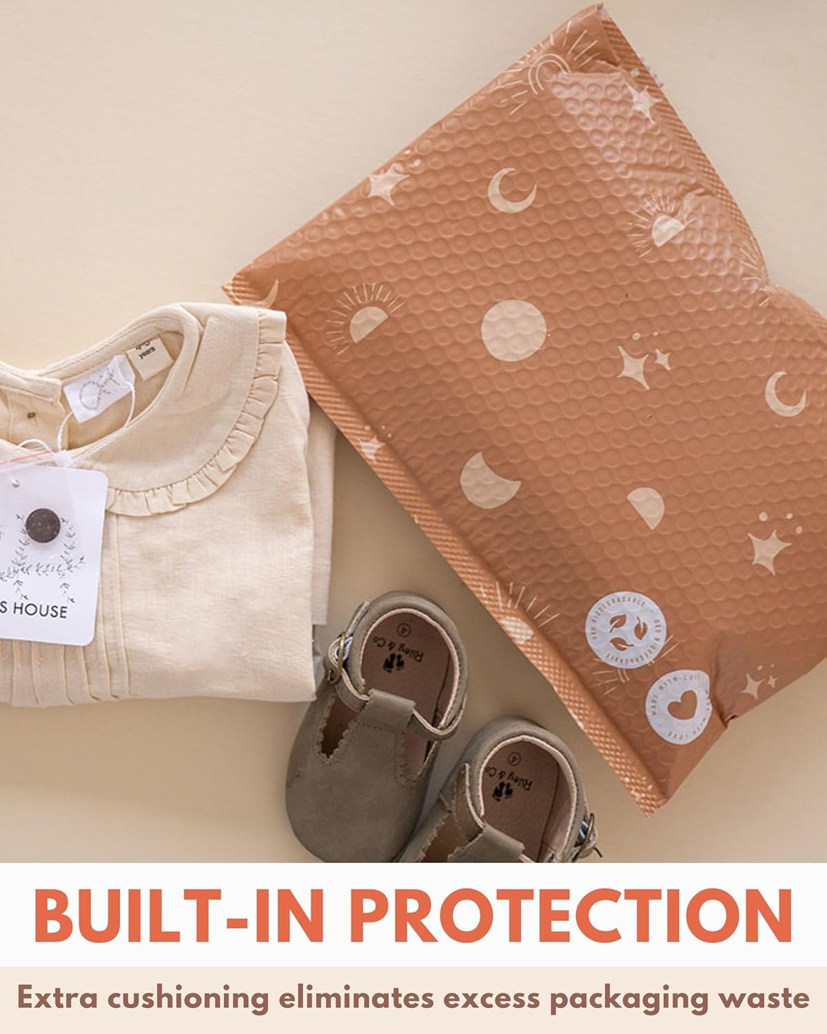 Bubble Mailers 8.5x12-25 Pack Biodegradable Shipping Bags for Accessories - Impack Self-Seal Protective Thick Mailing Envelope for Accessories & Clothing - Celestial Tan