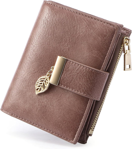 Small Wallet Women RFID Blocking Leather Bifold Wallet Credit Card Holder for Women Ladies Compact Wallet Mini Purse With Zipper Pocket