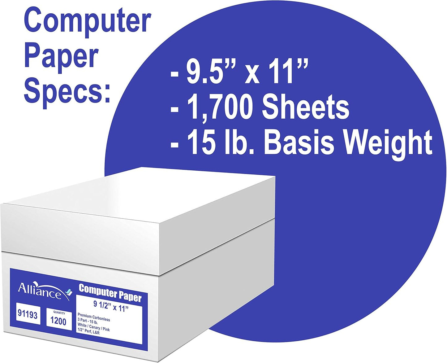 Alliance Continuous Carbonless Computer Paper 9.5 x 11, Blank Left and Right Perforated, 15 lb, 2-Part White/Canary (1,700 Sheets) - Made In The USA