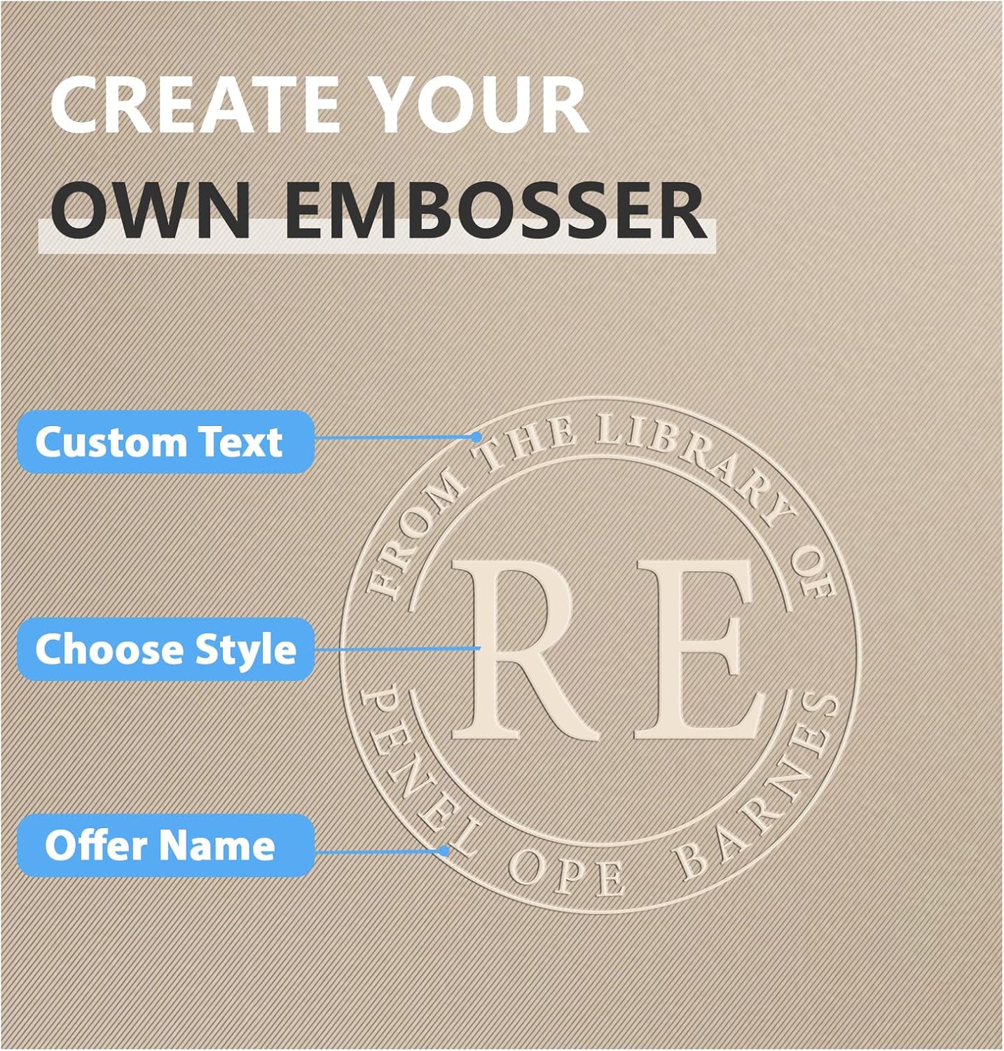 Custom Book Embosser | Personalized Library Embosser | Initials Stamp | from The Library of Self Ink Stamps (Initials 2)