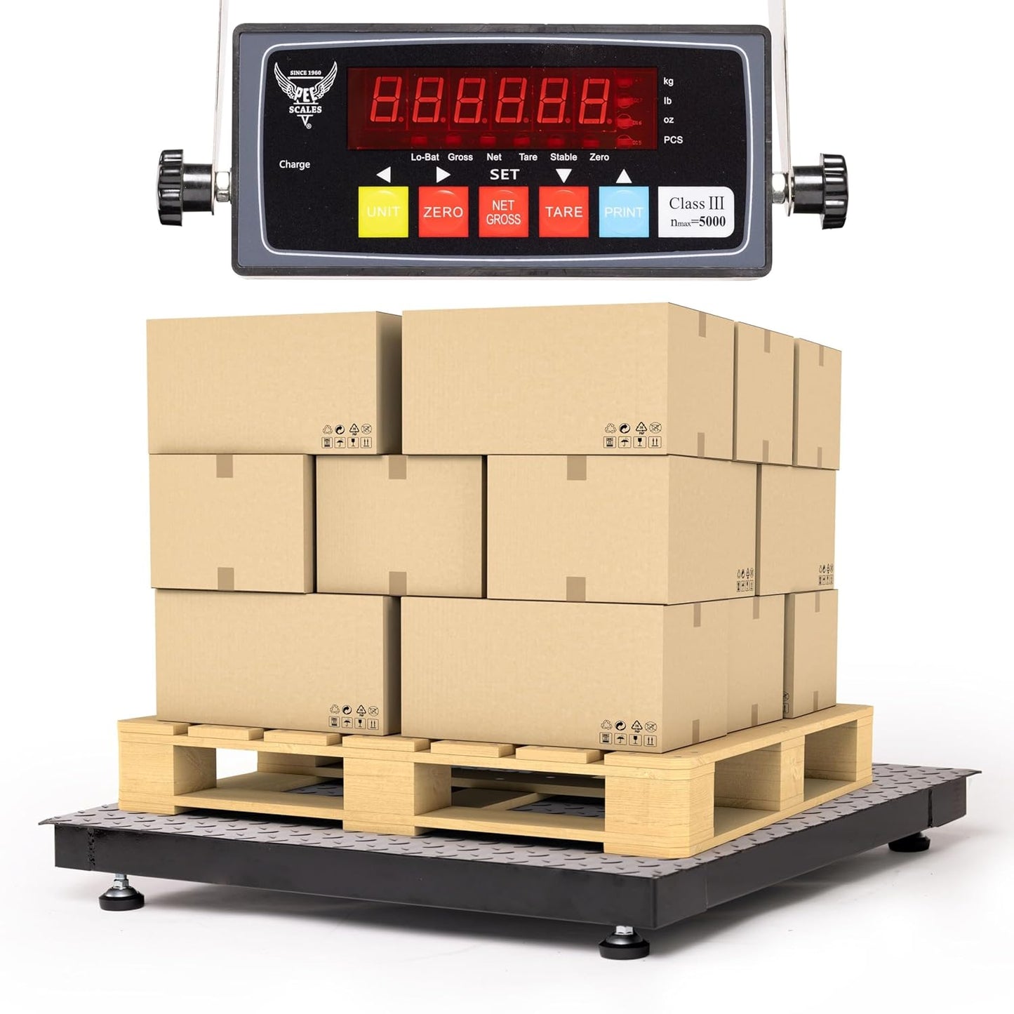 48"x48" Industrial Floor Scale, Heavy-Duty Warehouse Scale with Digital Indicator, Accurate Pallet Scale for Postal Luggage Shipping Mailing Weighing