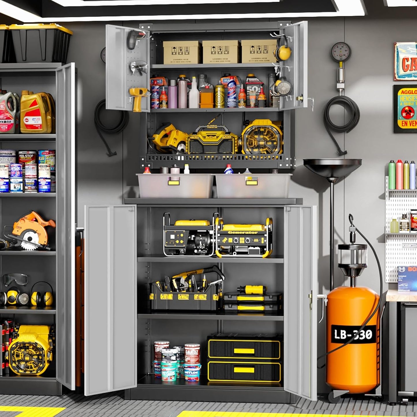 Greenvelly Metal Garage Storage Cabinet, Lockable Metal Cabinets with 2 Doors and Shelves,36” Steel Storage Locking Counter Cabinet for Office,Garage,Kitchen,Home,School(Black Grey)