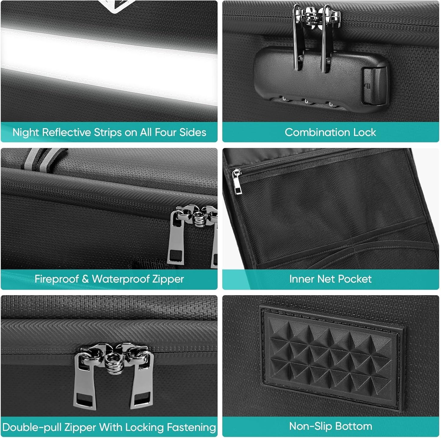 BALEINE Fireproof Document Box with Lock, Portable Fireproof Document Bag Waterproof Fire Proof File Boxes for Documents, File Organizer Box for Important Paperwork (Sliver, 16''x12.5''x11.5'')