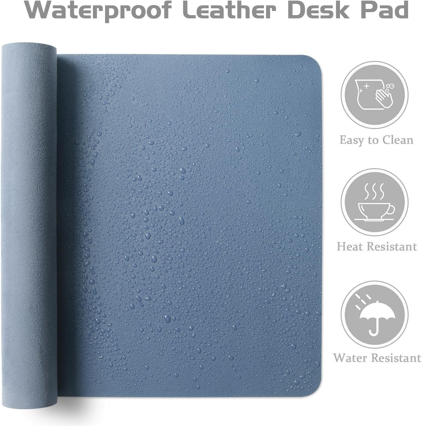 Aothia Leather Desk Pad Protector, Office Desk Mat, Large Mouse Pad, Laptop Desk Pad, Non-Slip PU Leather Desk Blotter, Waterproof Desk Writing Pad for Office and Home (Denim Blue, 47" x 17")