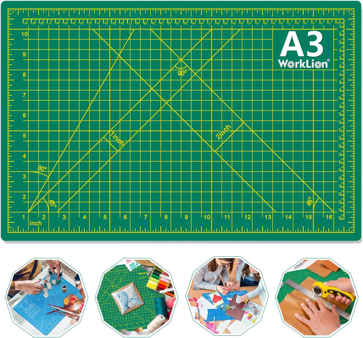 WORKLION 12" x 18" Art Self Healing PVC Cutting Mat, Double Sided, Gridded Rotary Cutting Board for Craft, Fabric, Quilting, Sewing, Scrapbooking Project……