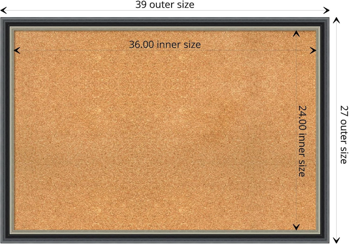 Amanti Art Natural Cork Board for Wall, 27x39 Vision Board with Black Wood Frame, Large Corkboard Office Decor for Home Organization, Modern Contemporary Corkboard Pinboard to display items for home