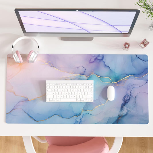 QIYI Large Mouse Pad, PU Leather Desk Mat for Desktop, Waterproof Gaming Desk Pad, Marble Painting Full Desk Accessories Keyboard Mousepad, Home & Office Décor 31.5" x 15.7" - Abstract Fluid Art