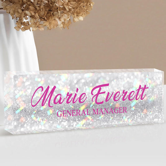 Custom Name Plate for Desk | Personalized Desk Name Plate | Personalized Boss Employee Appreciation Gifts | Acrylic Name Plate Office Desk Accessories (A-Silver Colored Crystal)