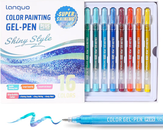 Glitter Gel Pens for Adult Coloring, 16 Colors Double Shining Glitter Gel Pens Colored Set for Drawing, Doodling, Journaling & Creative Art Supplies