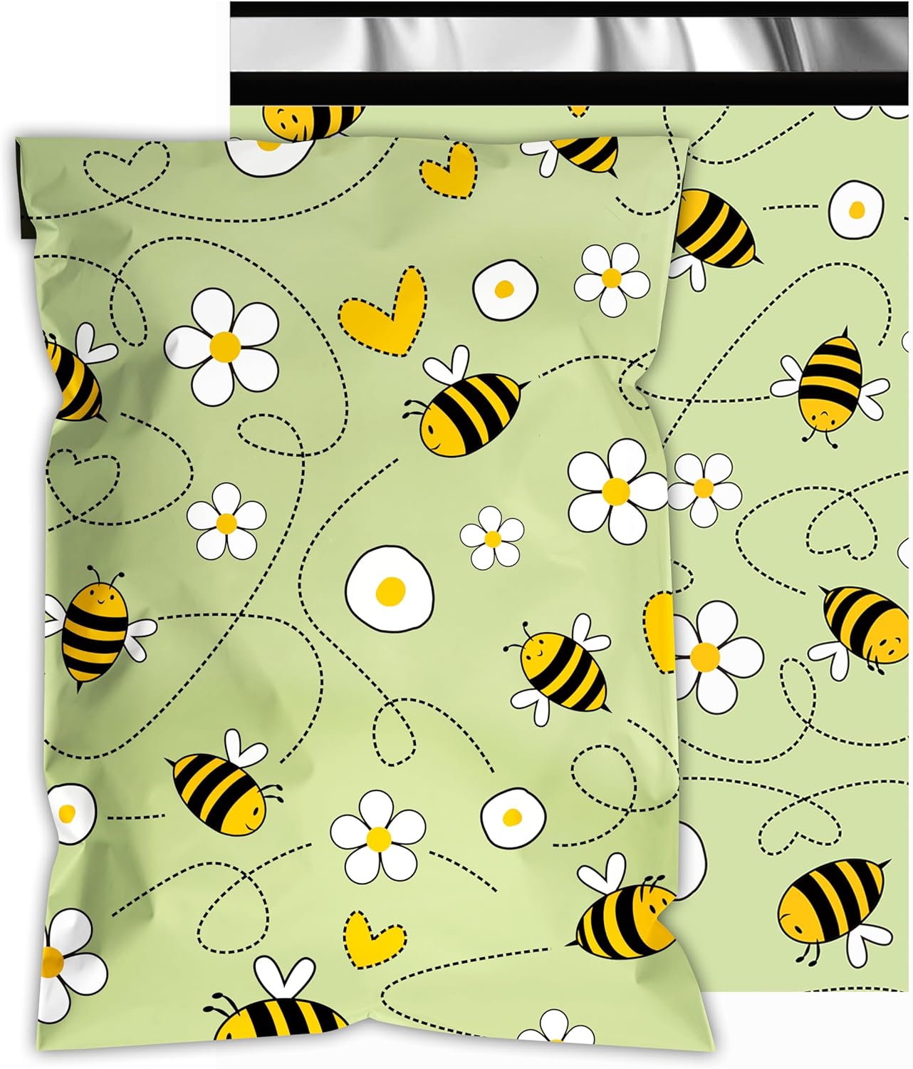 Poly Mailers 14.5x19 Inch 50 Pcs - Bee printed Shipping Bags, 2.4mil Thickness, Waterproof and Tear Resistant Mailing Envelopes, Self-Sealing Packaging Bags for Small Business