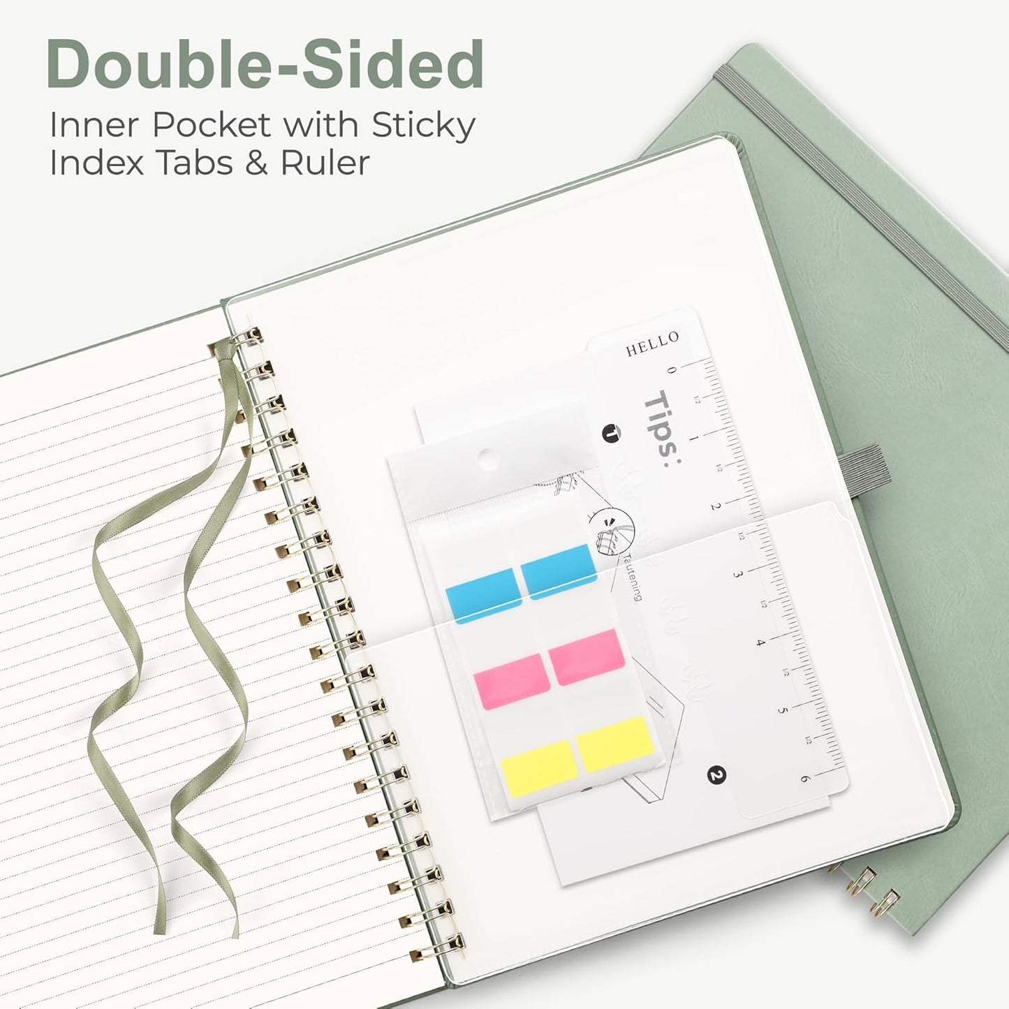 RETTACY Spiral Journal Notebook, 110 Numbered Pages, A4 Large Size (8.5'' x 11''), for Men & Women, Journaling, Writing, Work & Office, Leather Hardcover, 100 GSM Thick Paper (Light Green)