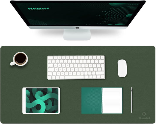 K KNODEL Large Office Leather Desk Mat, Mouse and Keyboard Pad, Computer and Laptop Mat, Desktop Protector and Cover, Writing Pad and Blotter (31.5"x15.7", Dark Green)