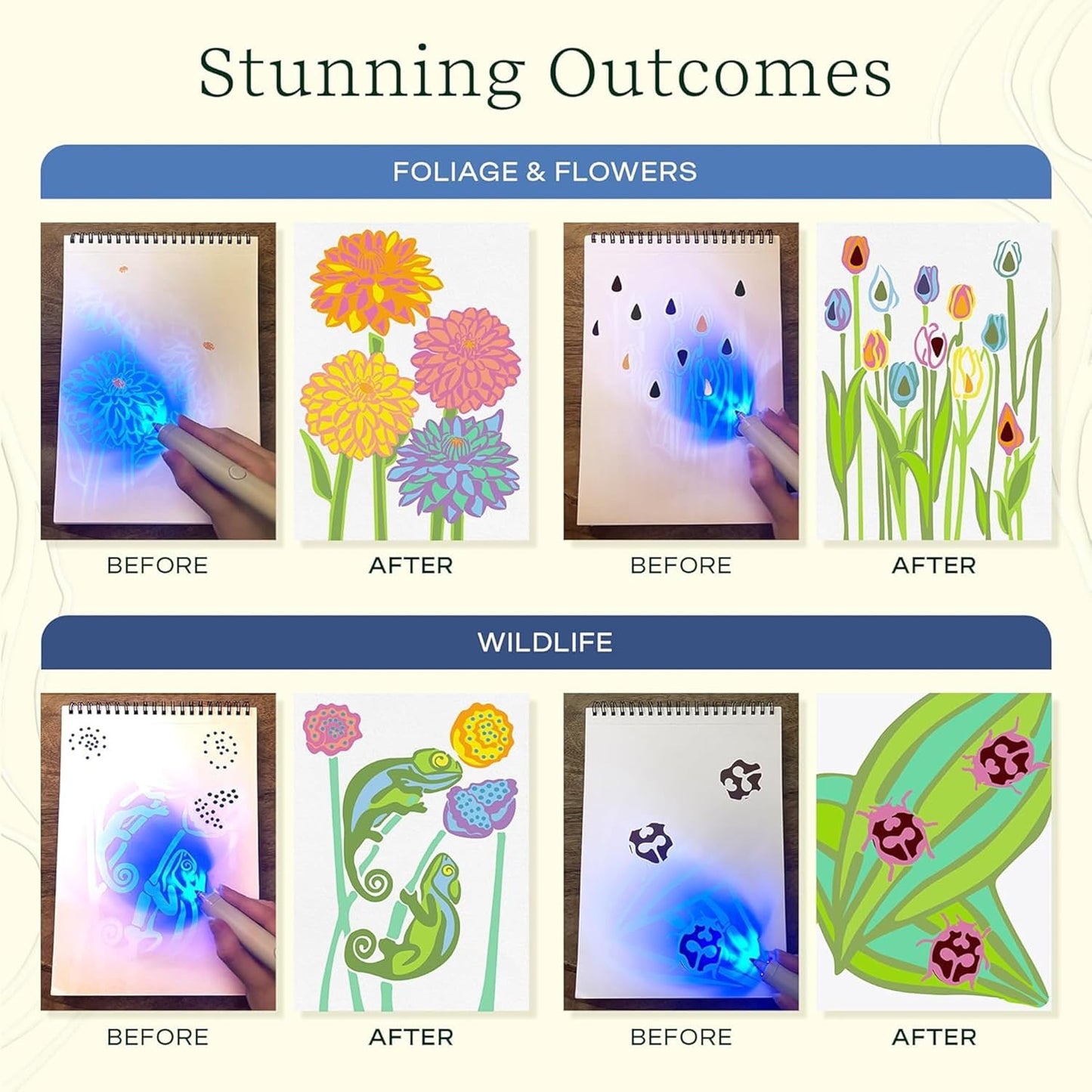 Lifelines FlowArt Activity Pad, UV Art 2-Pack - Guided Art Meditations with Illuminating Marker - Color by UV Light Coloring Books for Teens, Adults & Seniors