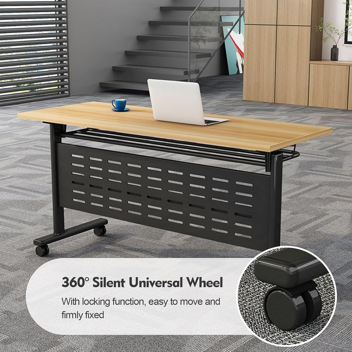 Foldable Conference Table, Folding Conference Room Table with Wheels, Flip Top Mobile Training Table, Rolling Seminar Meeting Table for Office Training Room Classroom (6pack 55.1in)