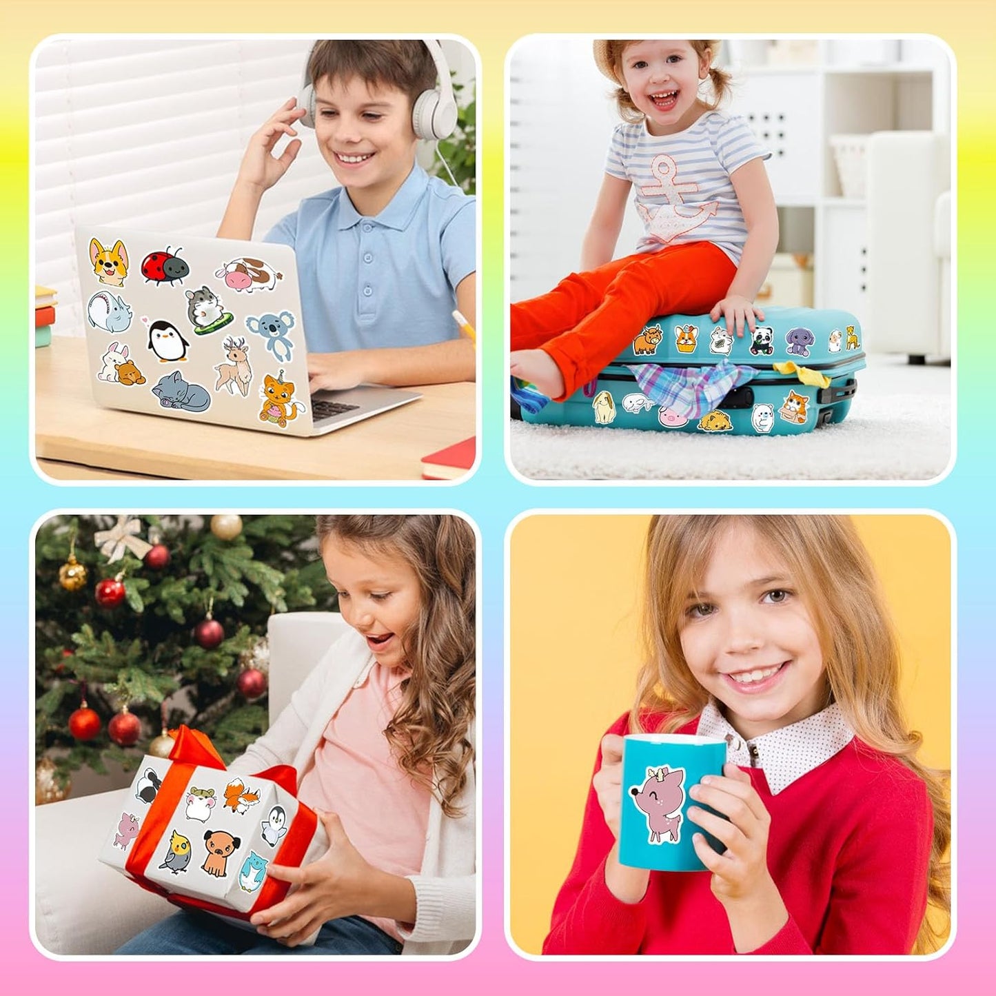 Water Bottle Stickers 100 Pcs Cute Kawaii Animal Sticker Pack, Waterproof Vinyl Animal Stickers for Water Bottles Scrapbook Journal Lunch Box Skateboard Notebook Diary Luggage Guitar Laptop Kindle etc